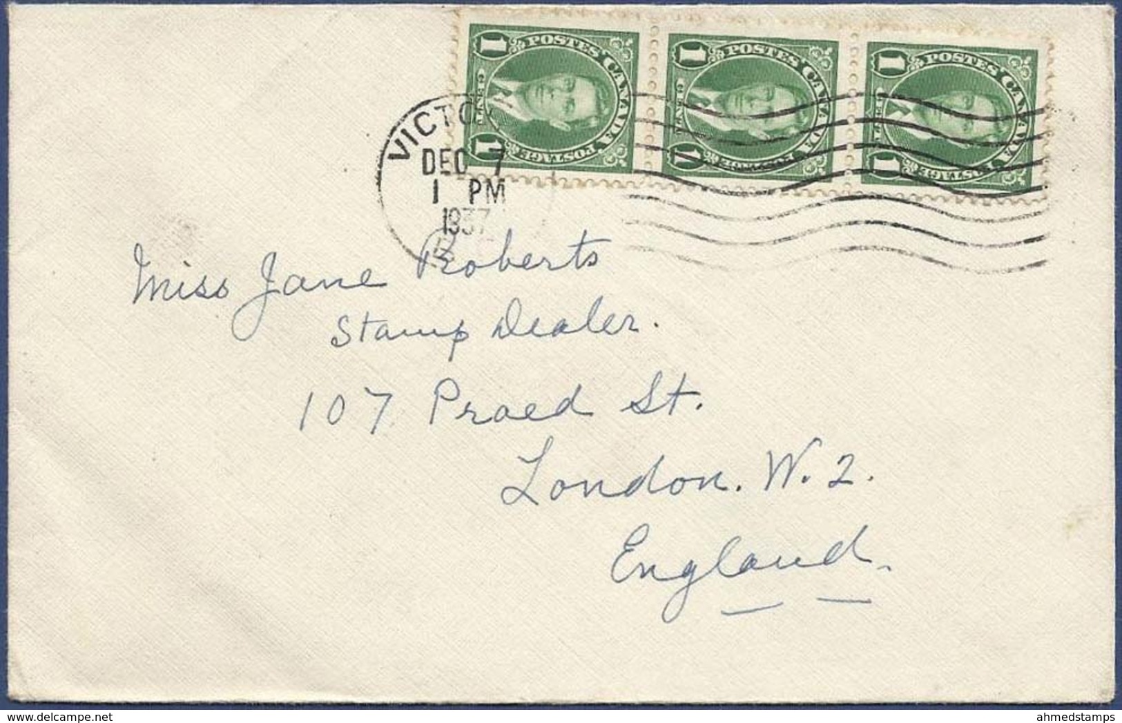 CANADA POSTAL USED AIRMAIL COVER 1937 TO ENGLAND - Luftpost