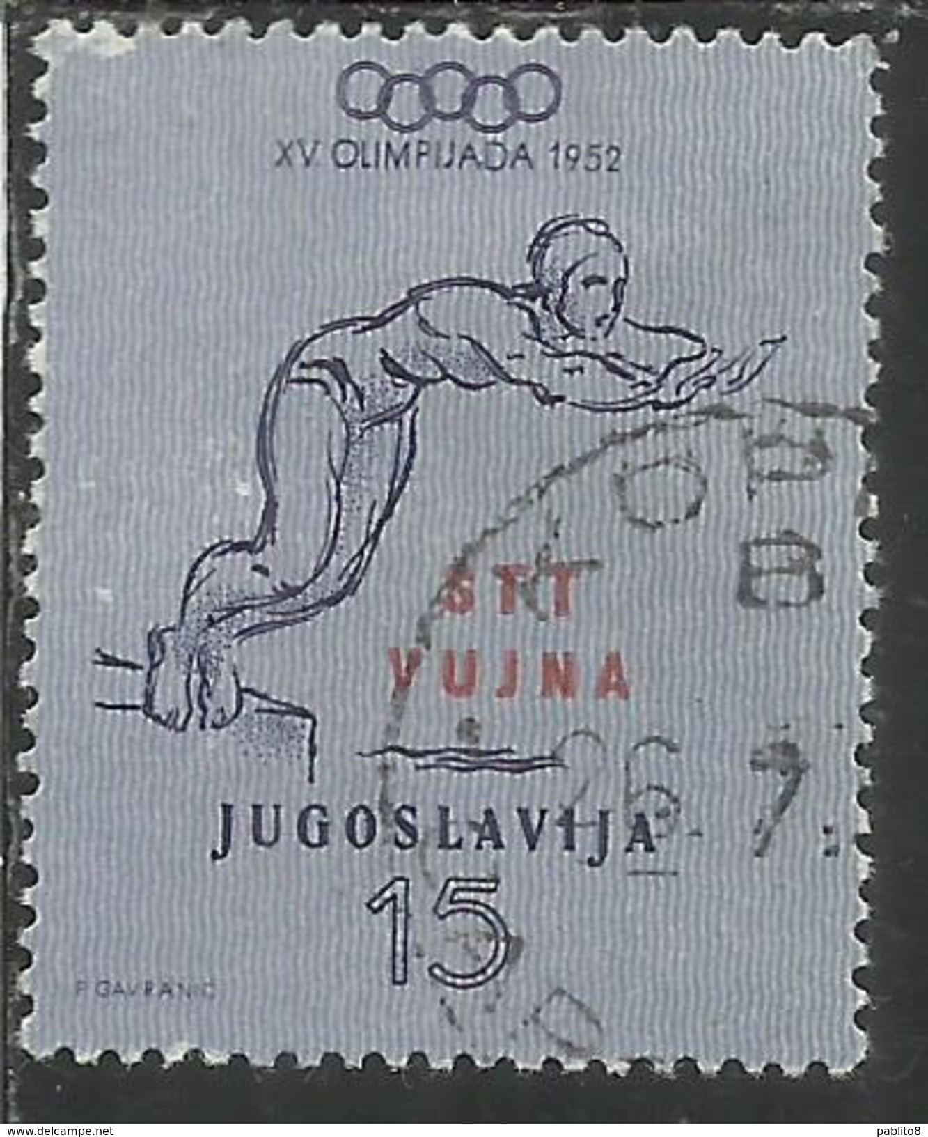 TRIESTE B 1952 OLYMPIC GAMES HELSINKI GIOCHI OLIMPICI OLIMPIADI OLIMPIADE 15d USATO USED OBLITERE' - Used