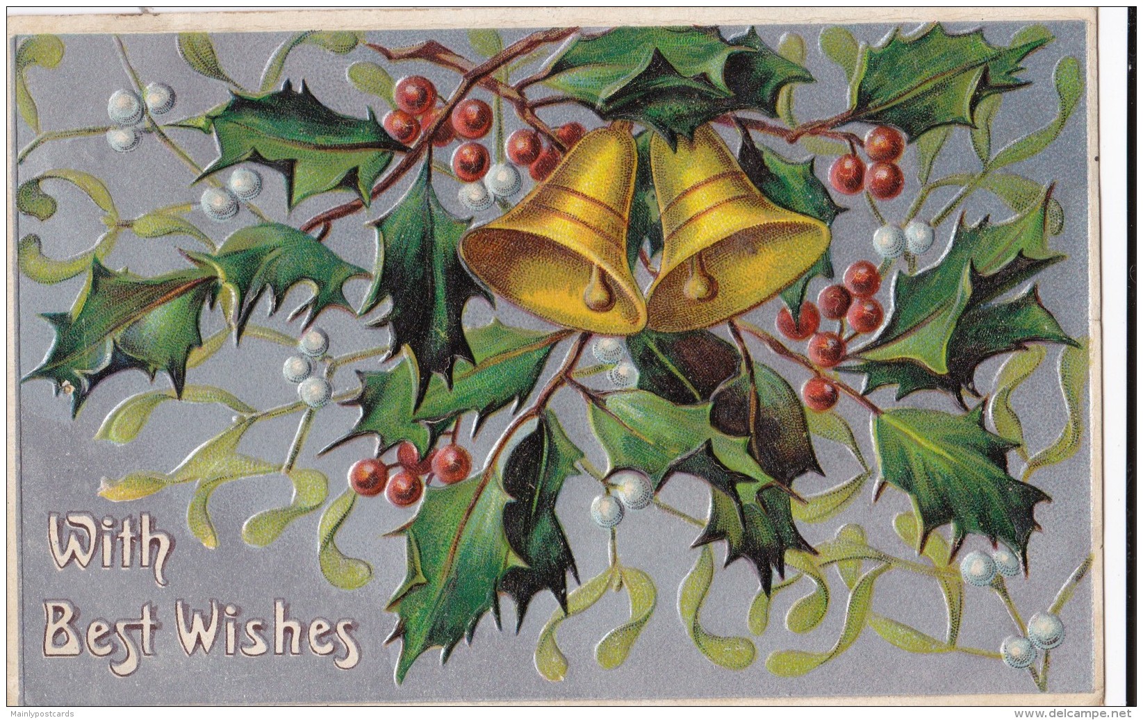 AP60 Embossed Christmas Greetings - Holly, Berries, Bells - Other & Unclassified