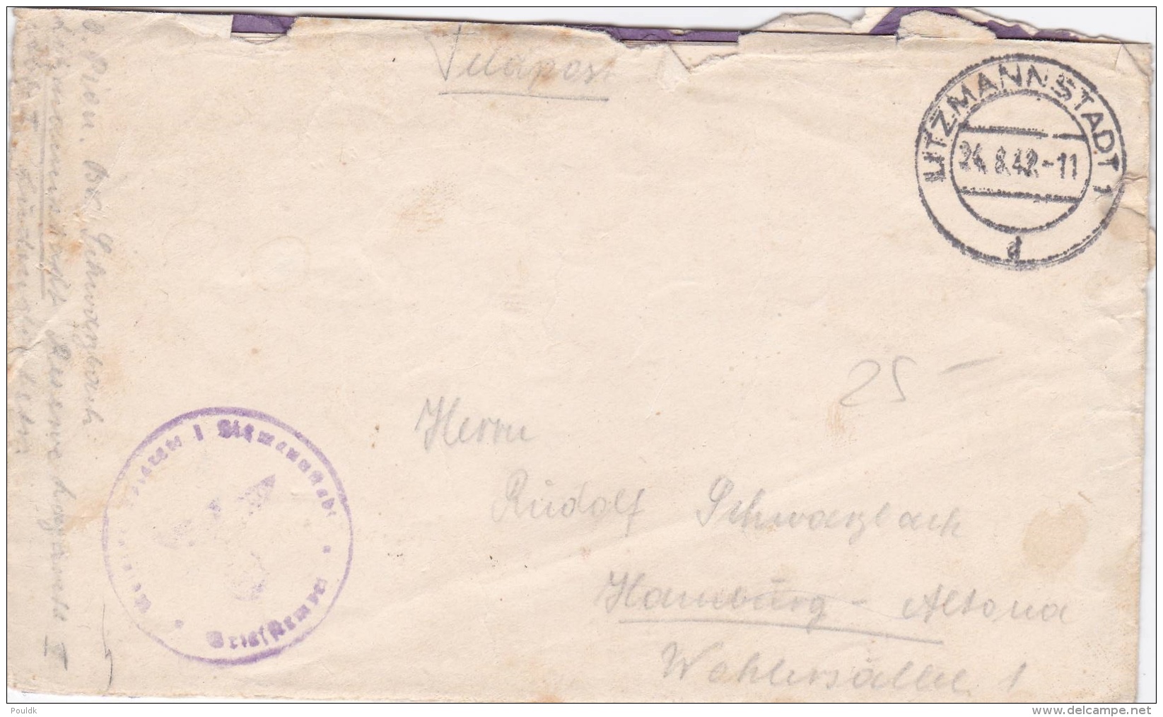 Feldpost WW2: Reserve Lazarett I In Litzmannstadt (now Lodz In Poland) P/m  Litzmannstadt 24.8.1942 - Letter Inside. Wor - Militaria