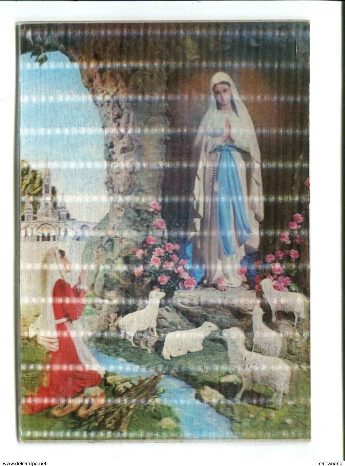 Cp - Carte En 3D  - Lourdes (65) - Notre Dame De Lourdes Et St Bernadette Au Fond La Basilique - Autres & Non Classés