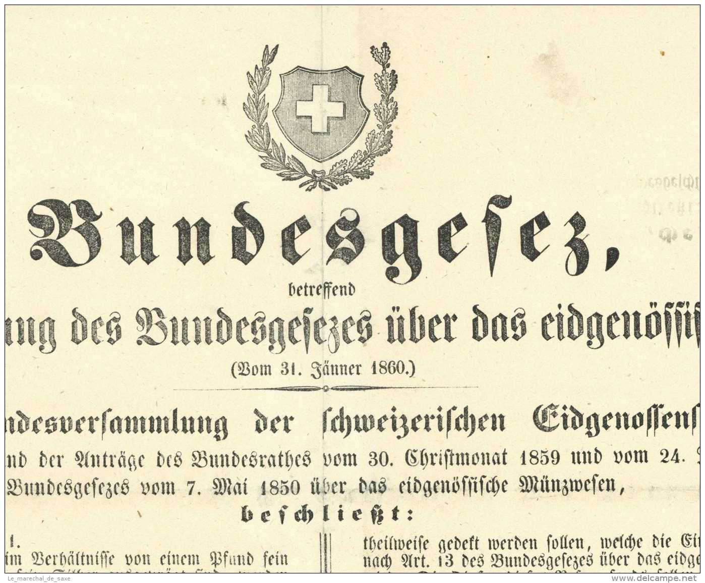 BERN SCHWEIZ 1860 - Bundesgesetz Münwesen Eidgenossenschaft Scheidemünzen Numismatik Suisse - Libri & Software