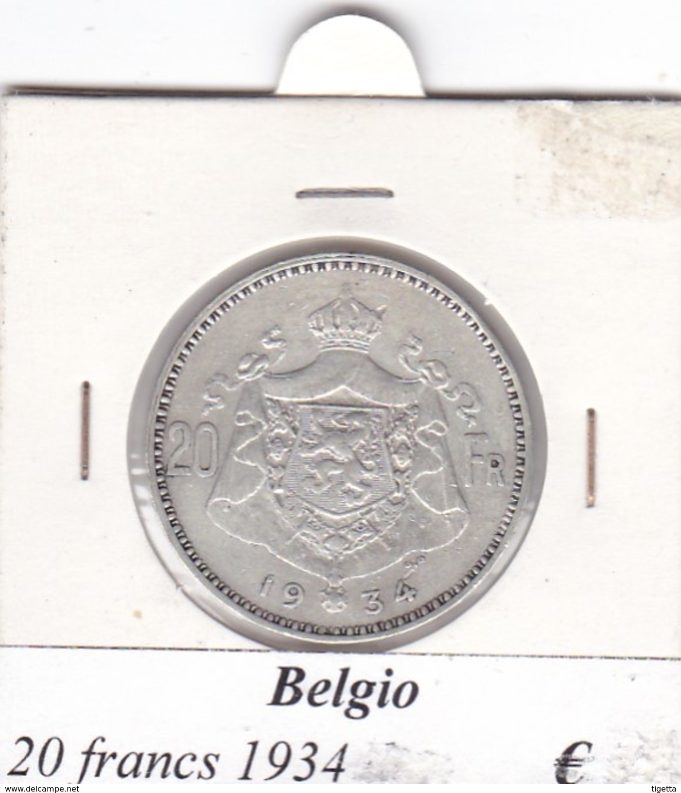 BELGIO   20 FRANCS 1934  COME DA FOTO - 20 Francs & 4 Belgas