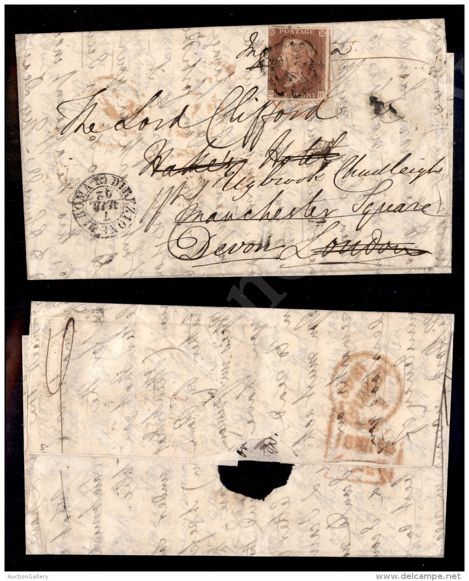 Gran Bretagna - Lettera Da Roma Del 7.3.1842 Per Londra Fatta Proseguire Per Devon Affrancata Con 1 Penny (corto A... - Other & Unclassified