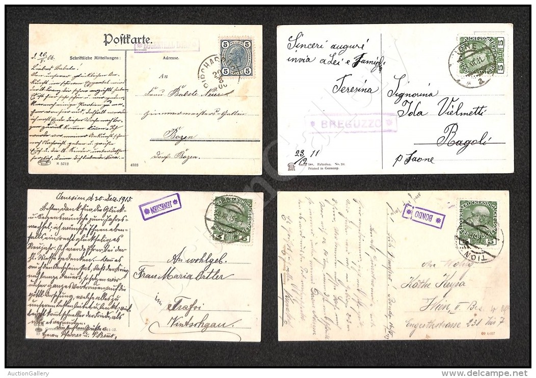 Austria - 1906/1913 - Quattro Cartoline Con Annullamenti Di Collettorie (Bondo - Braguzzo - Eggenthal - Jenesien) - Sonstige & Ohne Zuordnung