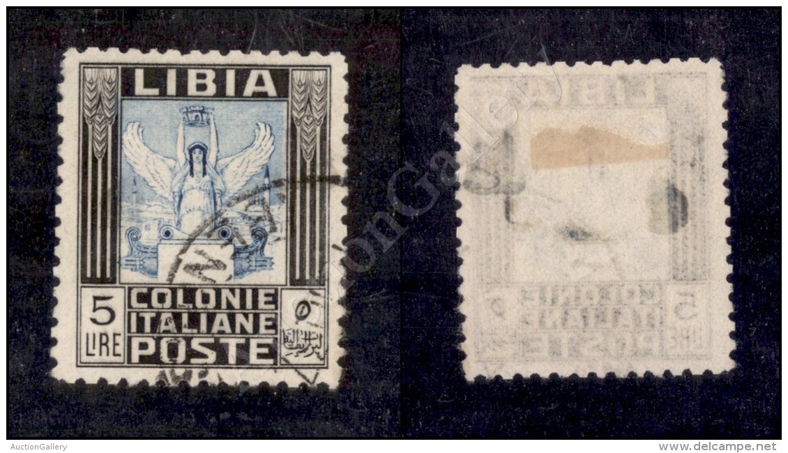 Libia - 1937 - 5 Lire (144) Dentellato 11 - Oleosit&agrave; Al Retro (650) - Other & Unclassified