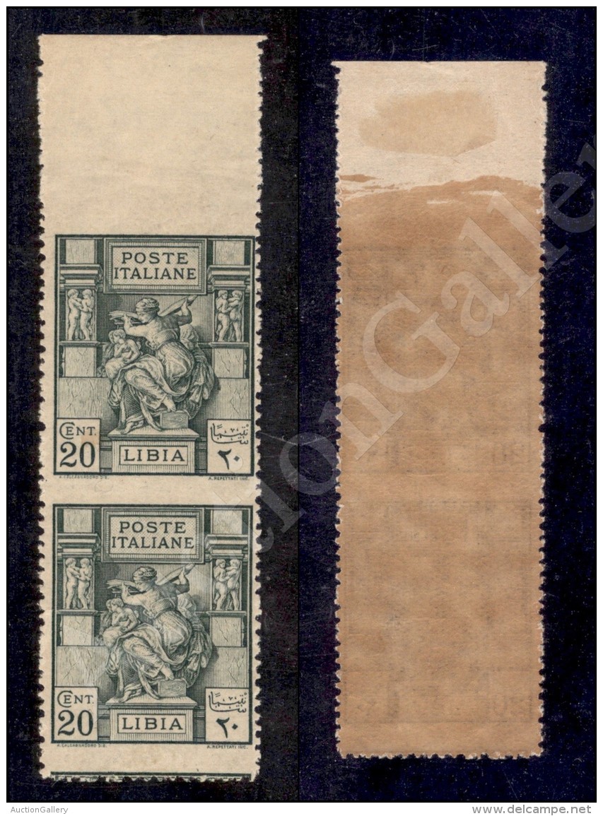 Libia - 1924 - Coppia Verticale Del 20 Cent Sibilla (40i - Non Dentellata In Alto Al Centro) Nuova Con Gomma... - Other & Unclassified