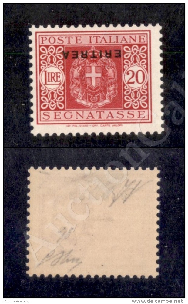 Eritrea - 1934 - 20 Lire Segnatasse (38a) Con Soprastampa Capovolta Nuovo Con Gomma Integra - Oliva + Diena (1.125) - Sonstige & Ohne Zuordnung