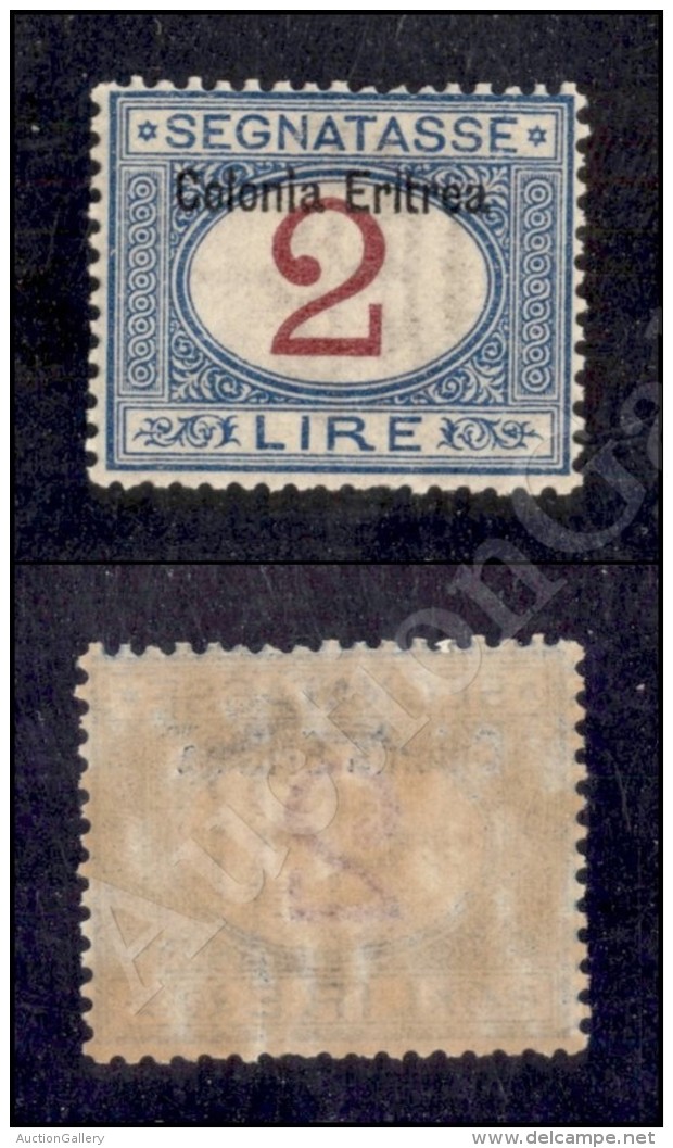 Eritrea - 1903 - 2 Lire (9 - Segnatasse) Nuovo Con Gomma Integra - Ottimamente Centrato  (1.500) - Other & Unclassified