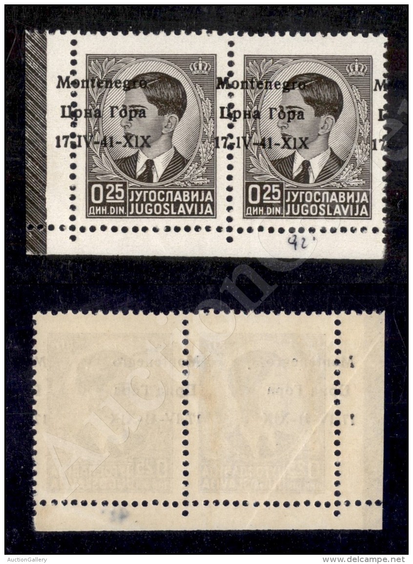 Montenegro - 1941 - Coppia Angolare (posizione 91/92) Del 25 Para (1pa/1n) Con Soprastampe Spostate (variet&agrave;... - Sonstige & Ohne Zuordnung