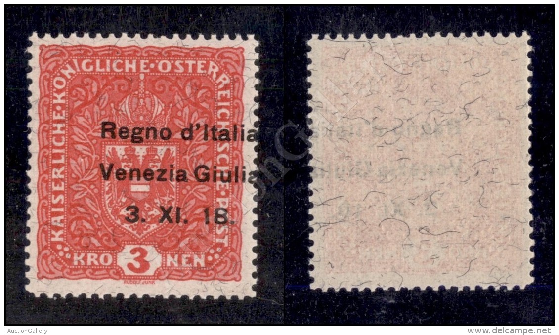 Venezia Giulia - 1918 - 3 Corone Rosa (16) Nuovo Con Gomma Integra - Cert. Oro Raybaudi - Other & Unclassified