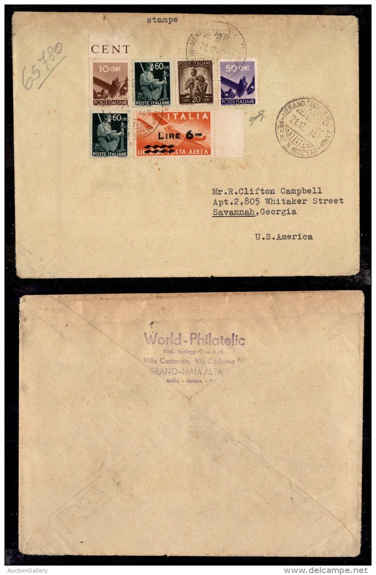 Busta Stampe Da Merano Per Gli Usa Del 21.12.49 Affrancata Per 8 Lire - Other & Unclassified
