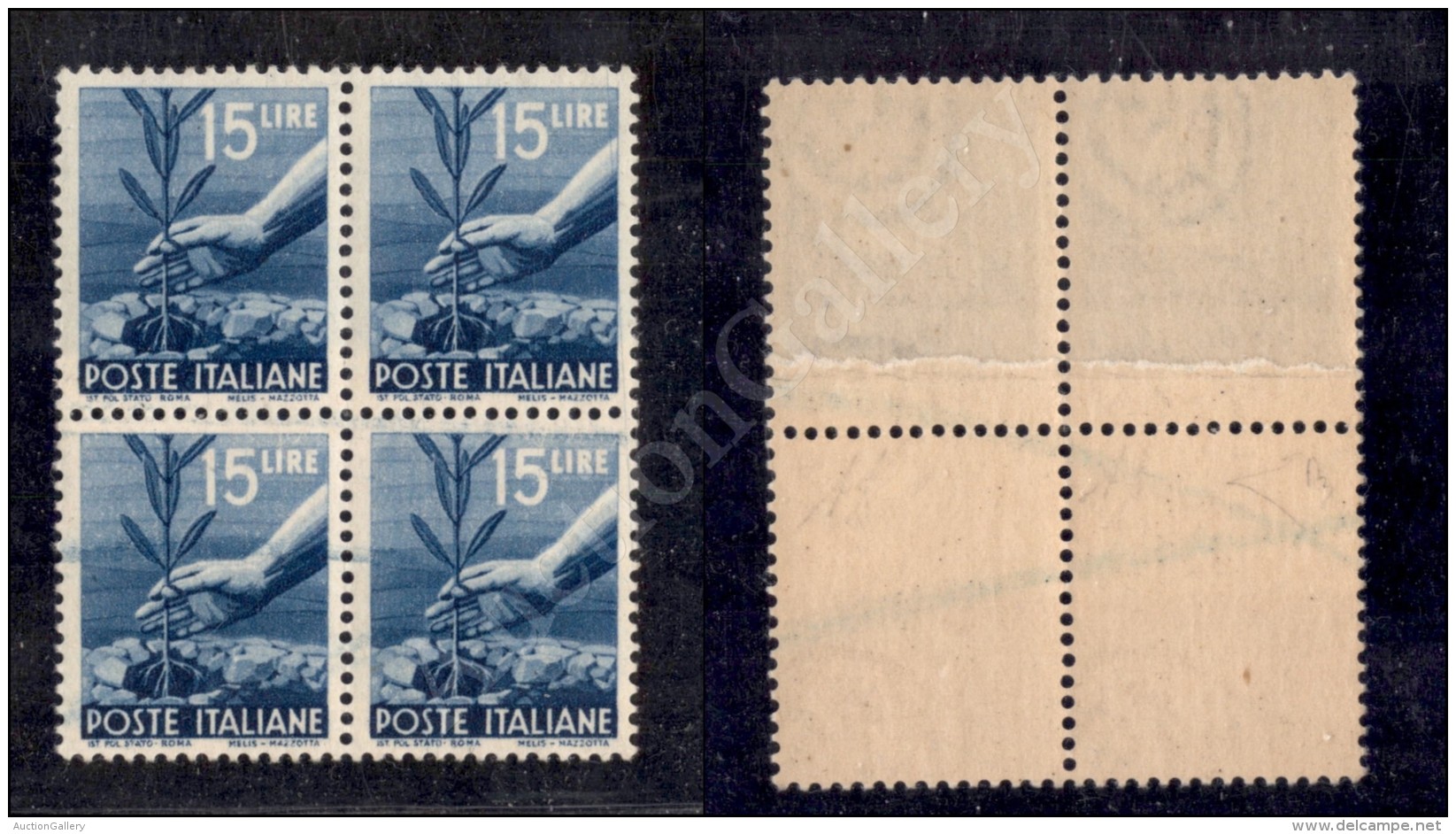 1946 - Carta Ricongiunta - Quartina Del 15 Lire Azzurro (560t) Nuova Con Gomma Integra - Cert. Diena (2.000) - Other & Unclassified