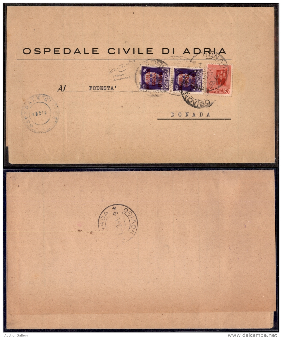 Coppia Del 50 Cent (493E - Rosso Arancio) + 20 Cent (496) Su Piego Da Adria A Donada Del 8.12.44 - Cert. Raybaudi - Other & Unclassified