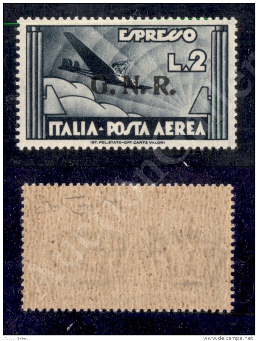 1944 - GNR In Nero - 2 Lire Aeroespresso (125A - Aerea) Nuovo Con Gomma Integra - Raybaudi (2.600) - Altri & Non Classificati