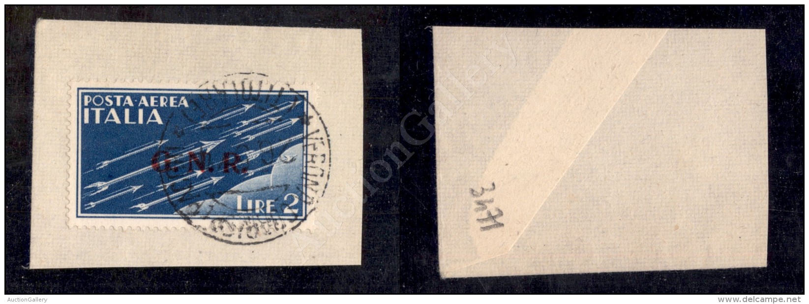 1944 - 2 Lire GNR (122 Aerea) R Con Punto Grosso Su Frammento - Non Catalogato - Verona Titolare 26.5.44 - Sonstige & Ohne Zuordnung