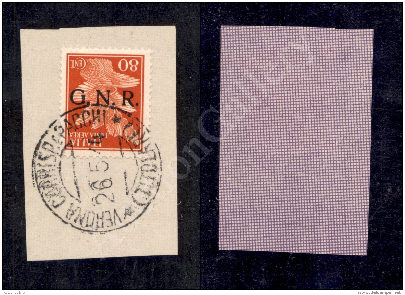 80 Cent GNR (120a - Aerea) Con Soprastampa Capovolta Su Frammento - Verona Titolare 26.5.44 - Oliva - Other & Unclassified