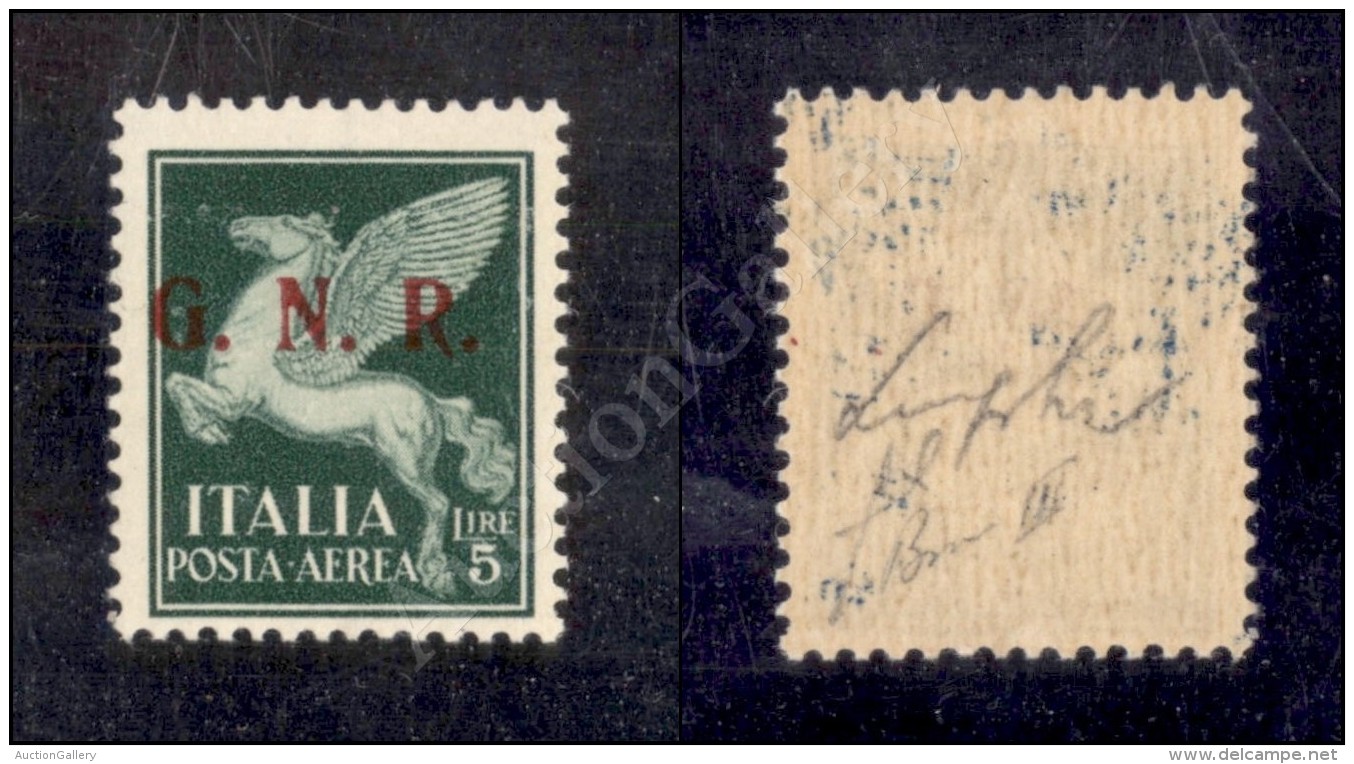 1943 - 5 Lire GNR (123/IIIad - Aerea) Con Punti Grossi Dopo Le Lettere Nuovo Con Gomma Integra - Fiecchi + Sirotti... - Sonstige & Ohne Zuordnung