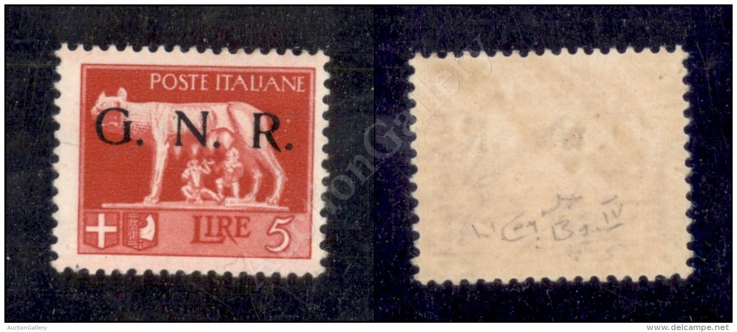 1943 - 5 Lire GNR (485/A - Spaziati) Nuovo Con Gomma - Raybaudi (2.400) - Other & Unclassified