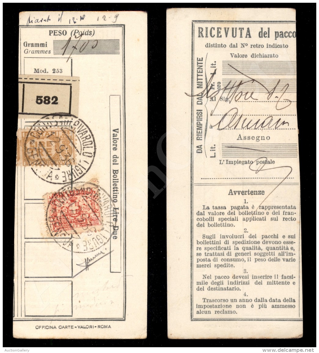 2 Lire Assicurativi (5) + 3 Lire Pacchi (32) Su Ricevuta - Genova 12.9.36 - Sorani (3.200) - Other & Unclassified