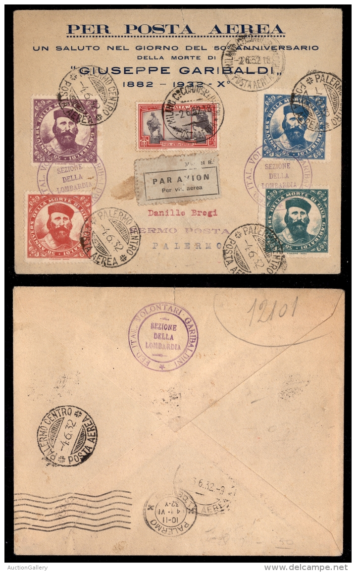 2,25 Lire Garibaldi (37 - Aerea) Su Raccomandata Aerea - Palermo 4.6.32 - Other & Unclassified