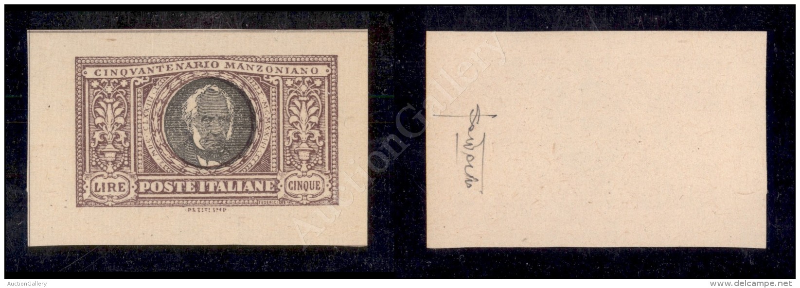 1923 - Prova Di Stampa - 5 Lire Manzoni (156) - Cert. Sottoriva - Other & Unclassified