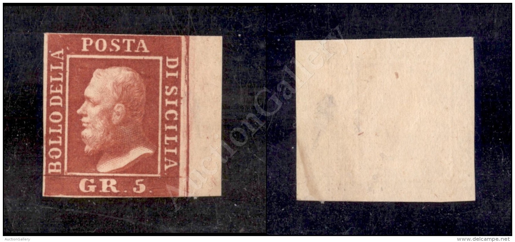 1859 - 5 Grana Rosso Sangue (9c) Bordo Foglio - Toccato In Basso - Nuovo Senza Gomma - Lieve Sfaldatura Sul Bordo... - Other & Unclassified