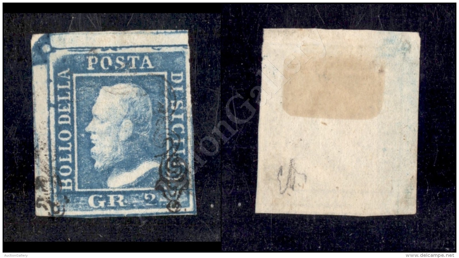 1859 - 2 Grana Azzurro (6) Angolo Di Foglio (pos. 1) - Molto Bello - Diena (220) - Other & Unclassified