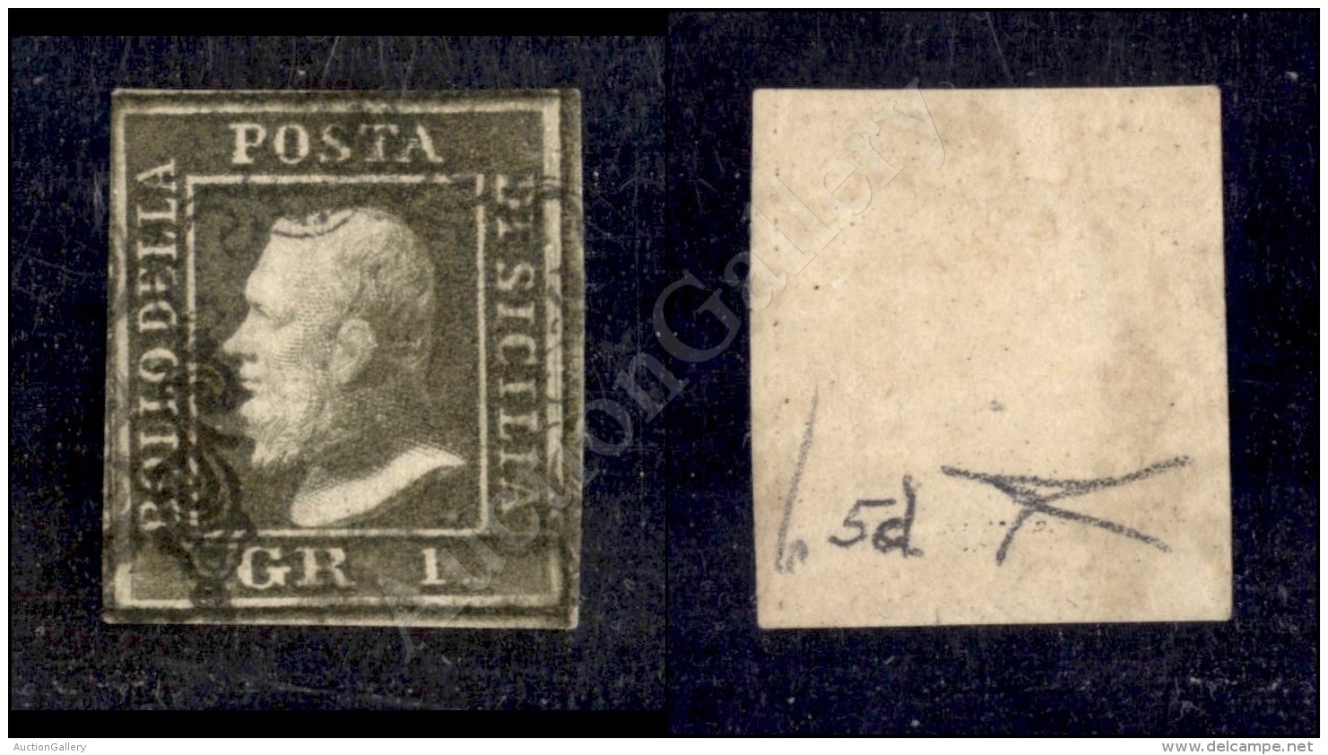 1859 - 1 Grano Verde Oliva (5d) - Grandi Margini - Bottacchi (400) - Other & Unclassified