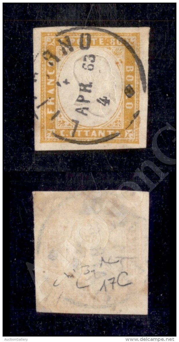1861 - 80 Cent Giallo Arancio (17C) - Molto Bello - Raybaudi (700) - Sonstige & Ohne Zuordnung