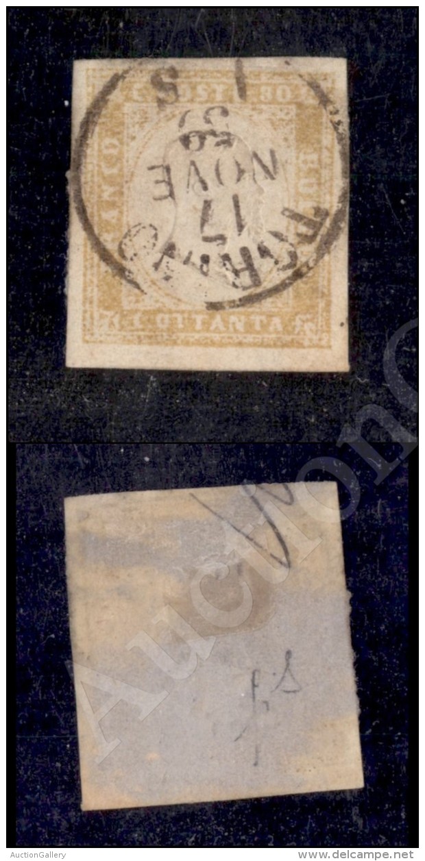 1859 - 80 Cent Giallo Oliva Chiaro (17Aa) Con Grandi Margini - Molto Bello - Fiecchi (1.600) - Sonstige & Ohne Zuordnung