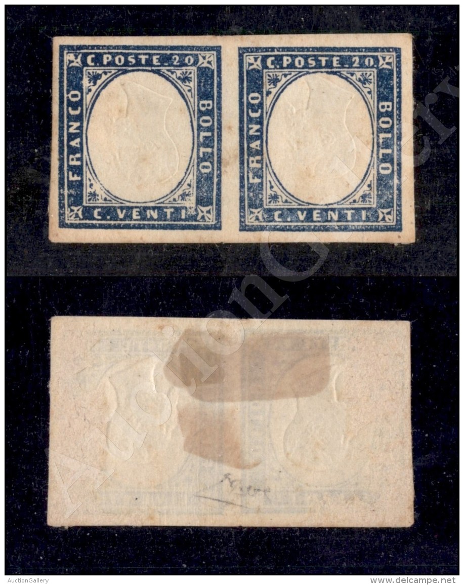 1860 - 20 Cent Azzurro Grigio (15Cc) In Coppia Con Effigi Capovolte - Nuova Con Gomma - Molto Bella - Diena... - Other & Unclassified