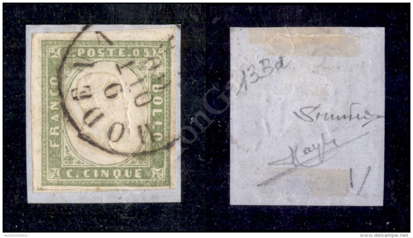 1859 - 5 Cent Verde Oliva Grigio Chiaro (13Bd) Su Frammento - Raybaudi (725) - Other & Unclassified