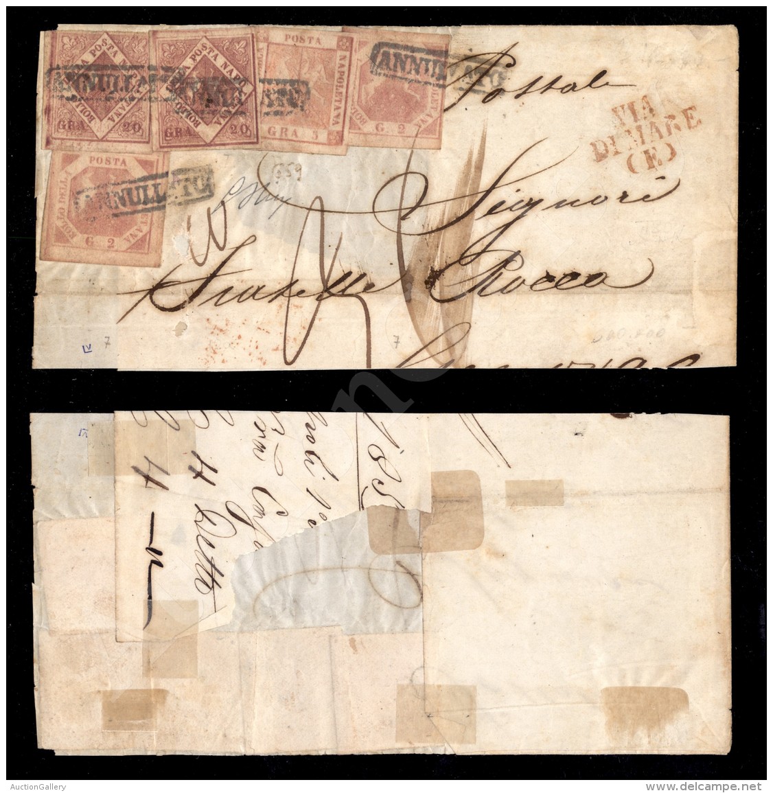 Testata Di Lettera Da Napoli A Genova Del 1859 Con Affrancatura Multipla Per 49 Grana - Due 20 Grana (12) + 5 Grana... - Otros & Sin Clasificación