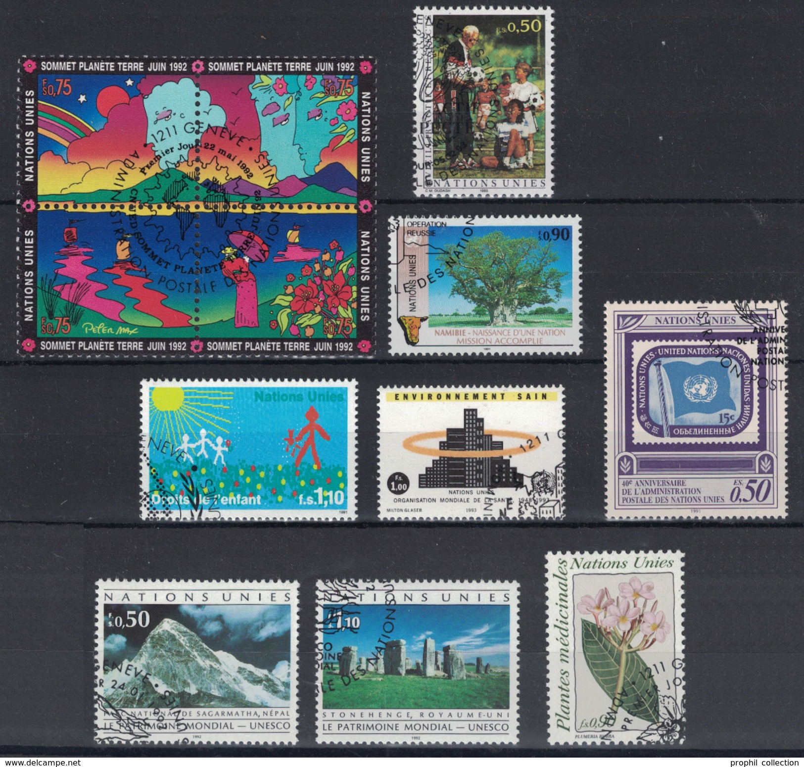 NATIONS UNIES - LOT DE 12 TIMBRES À VOIR Dont BLOC SOMMET PLANETE TERRE 1992 STONEHENGE ETC. - Collections, Lots & Séries