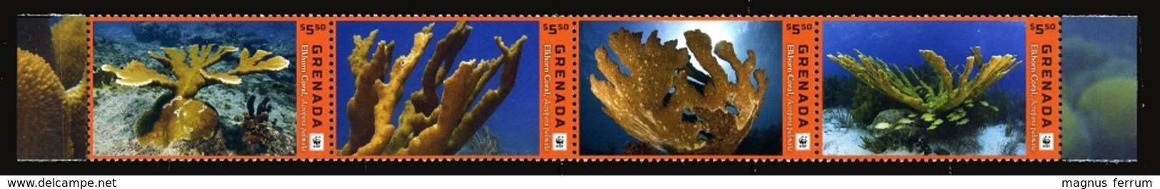 2016 Grenada, Elkhorn Coral, WWF, 4 Stamps, MNH - Unused Stamps