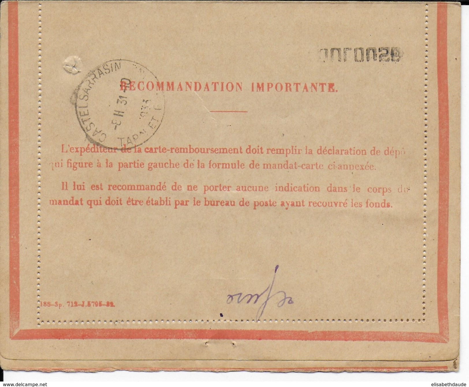 1935 - PAIX PERFORE "CIMA" Sur CARTE RECO CONTRE REMBOURSEMENT De TOULOUSE Avec TAXE ! => CASTELSARRASIN - Covers & Documents