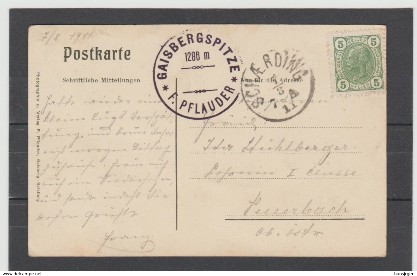 STM468 POSTKARTE 1911 PLATEAU A.d.GAISBERGSPITZE 1286 GEBRAUCHT SIEHE ABBILDUNG - Sonstige & Ohne Zuordnung