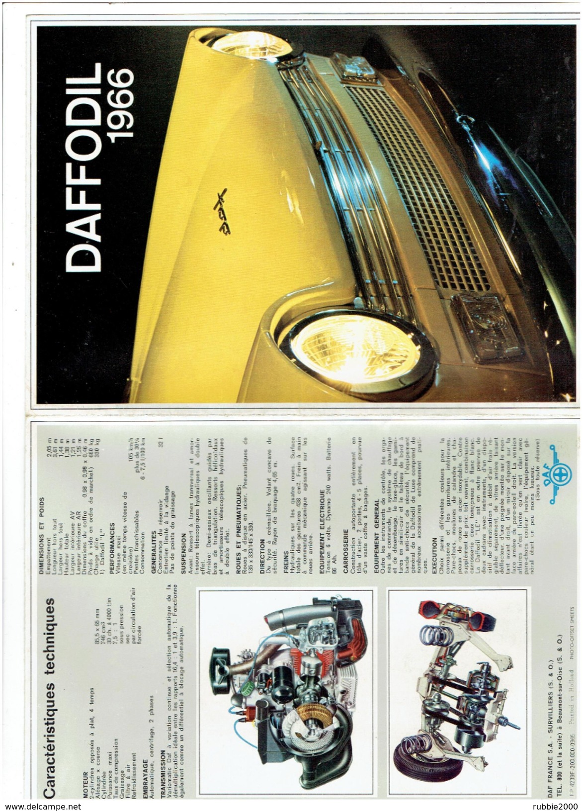 DAFFODIL DAF 1966 DEPLIANT PUBLICITAIRE EN TRES BON ETAT - Cars