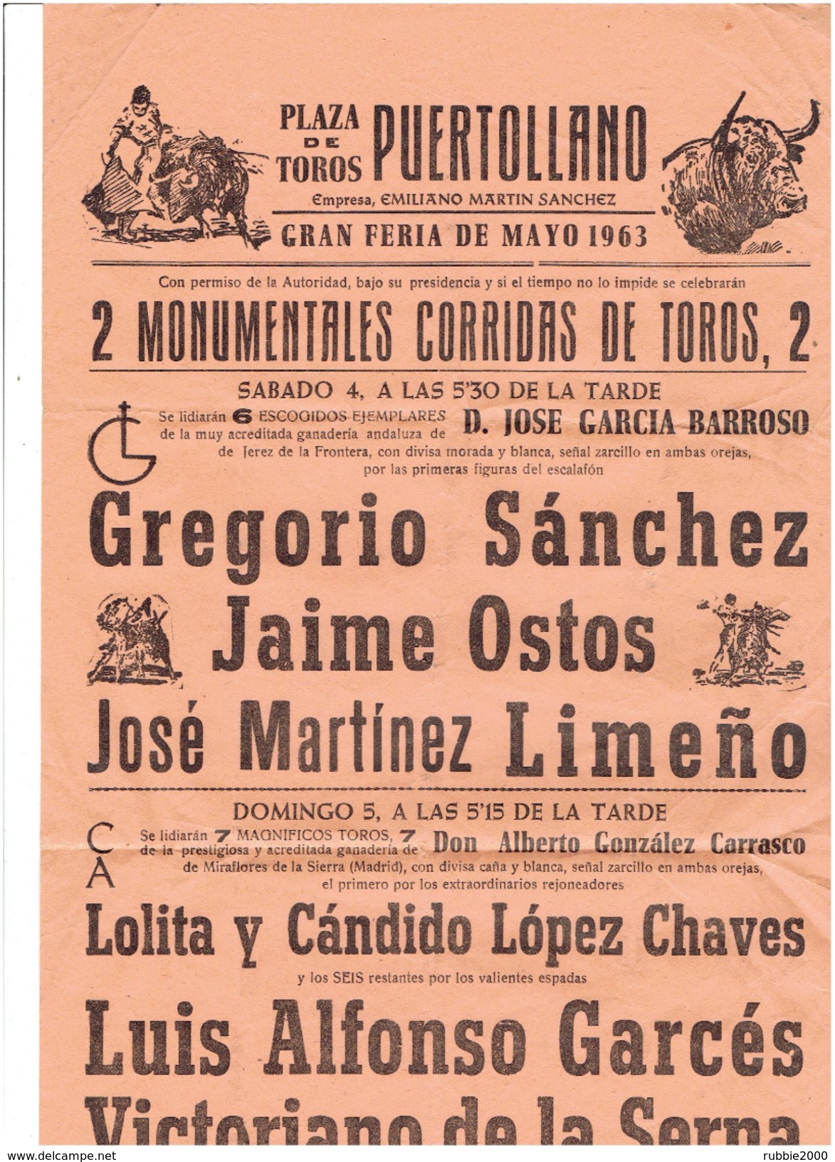 CORRIDA DE TAUREAU EN 1963 A PUERTOLLANO GRANDE FERIA DE MAI TORERO TOREADOR ARENE - Other & Unclassified