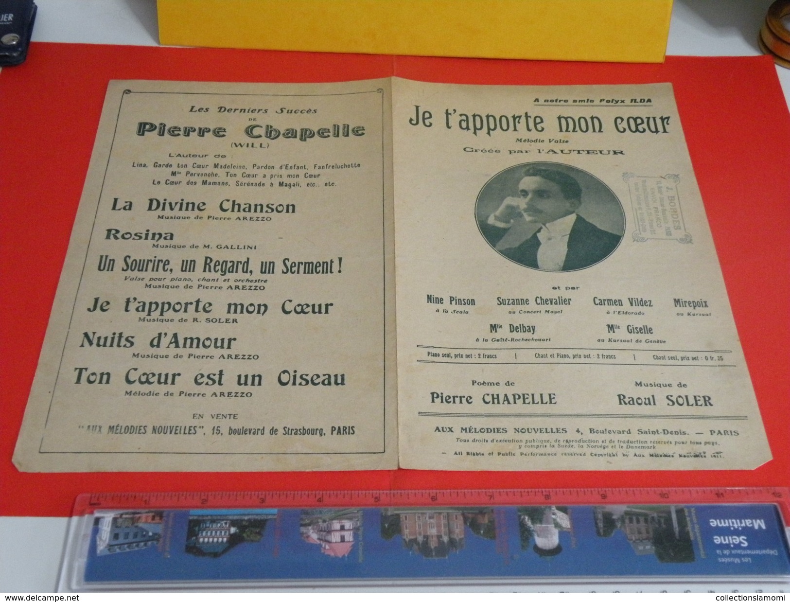 Musique & Partitions > Chansonniers > Je T'apporte Mon Coeur Folie -Paroles Pierre Chapelle -MusiqueRaoul Solder 1911 - Chansonniers