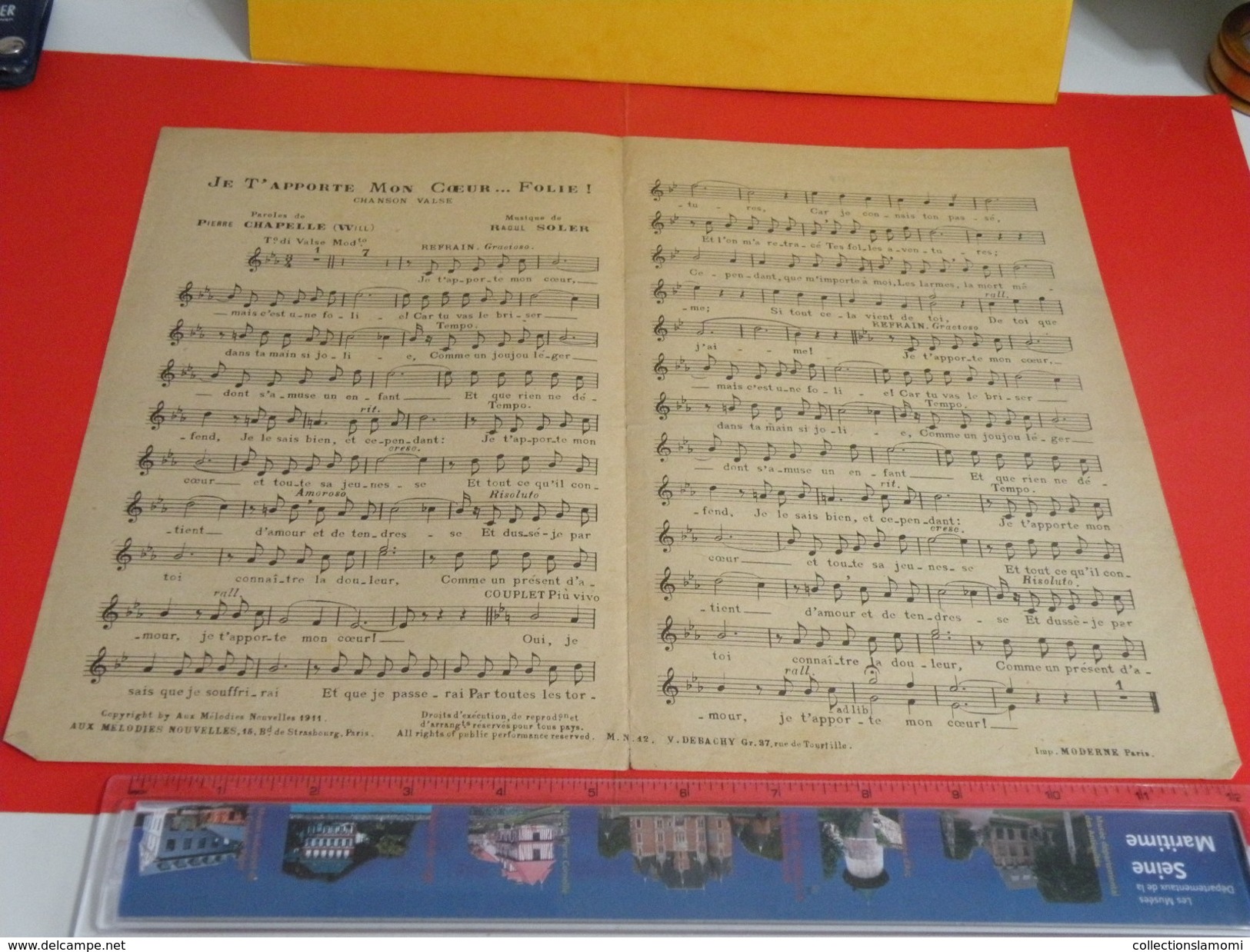 Musique & Partitions > Chansonniers > Je T'apporte Mon Coeur Folie -Paroles Pierre Chapelle -MusiqueRaoul Solder 1911 - Chansonniers