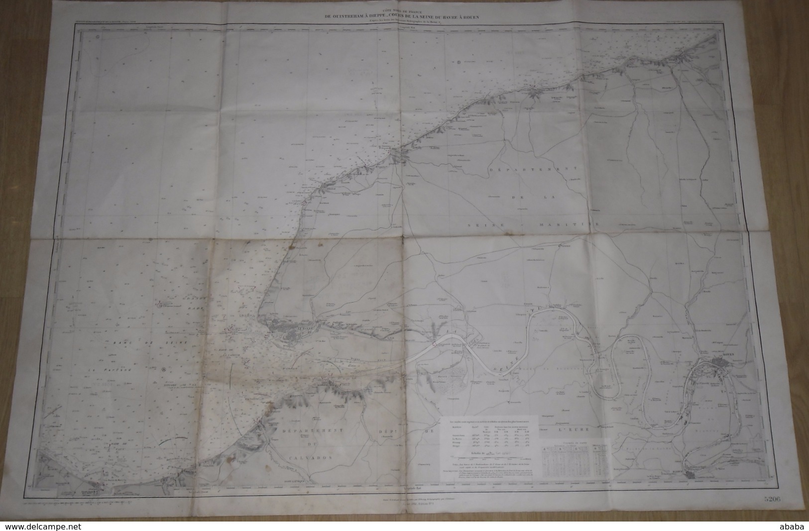 CARTE MARINE DE OUISTREHAM A DIEPPE COURS DE LA SEINE DU HAVRE A ROUEN JUILLET 1952 - Nautical Charts