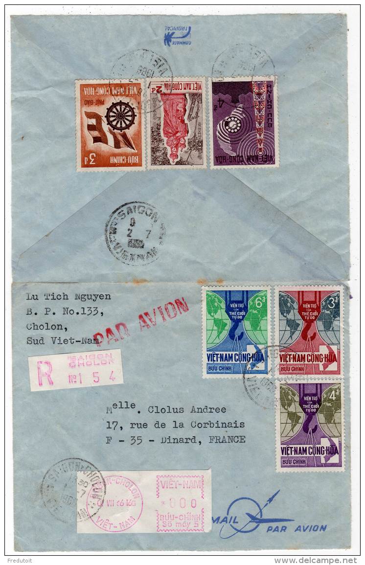 VIETNAM SUD - LETTRE Recommandée Saïgon/Cholon Du 01/07/1966 Pour La France - Vietnam