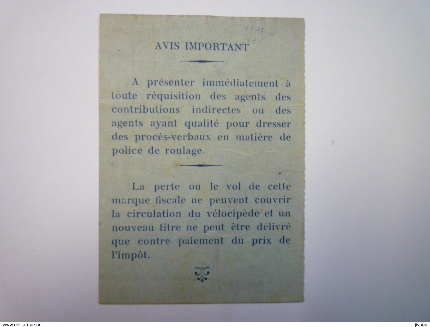 CARTE Pour  VELOCIPEDES   1954   - Sonstige & Ohne Zuordnung