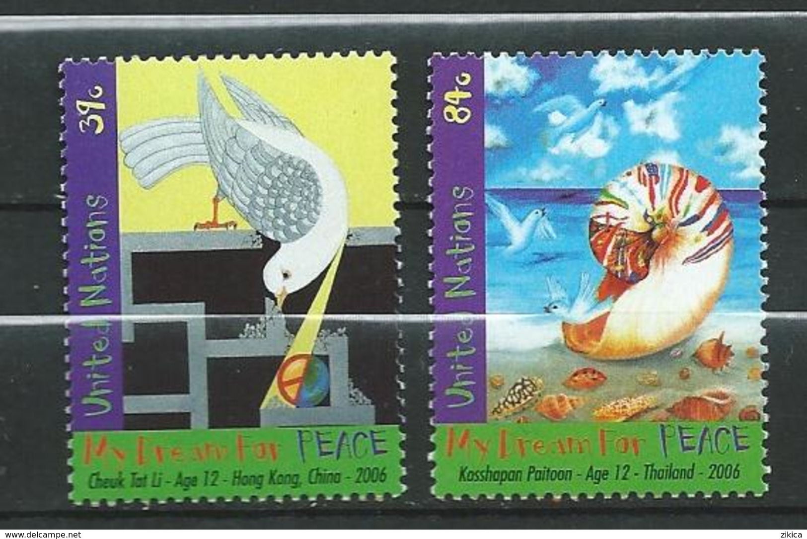 UN.United Nations New York My Dream For Peace.Hong Kong China,Thailand,Bird,sea,seashell.MNH - Neufs