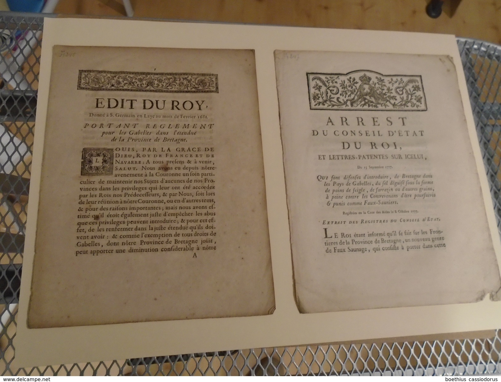GABELLE GABELLES EDIT LETTRES-PATENTES ARRÊT 2 PIECES 1681 Et 1777 - Before 18th Century