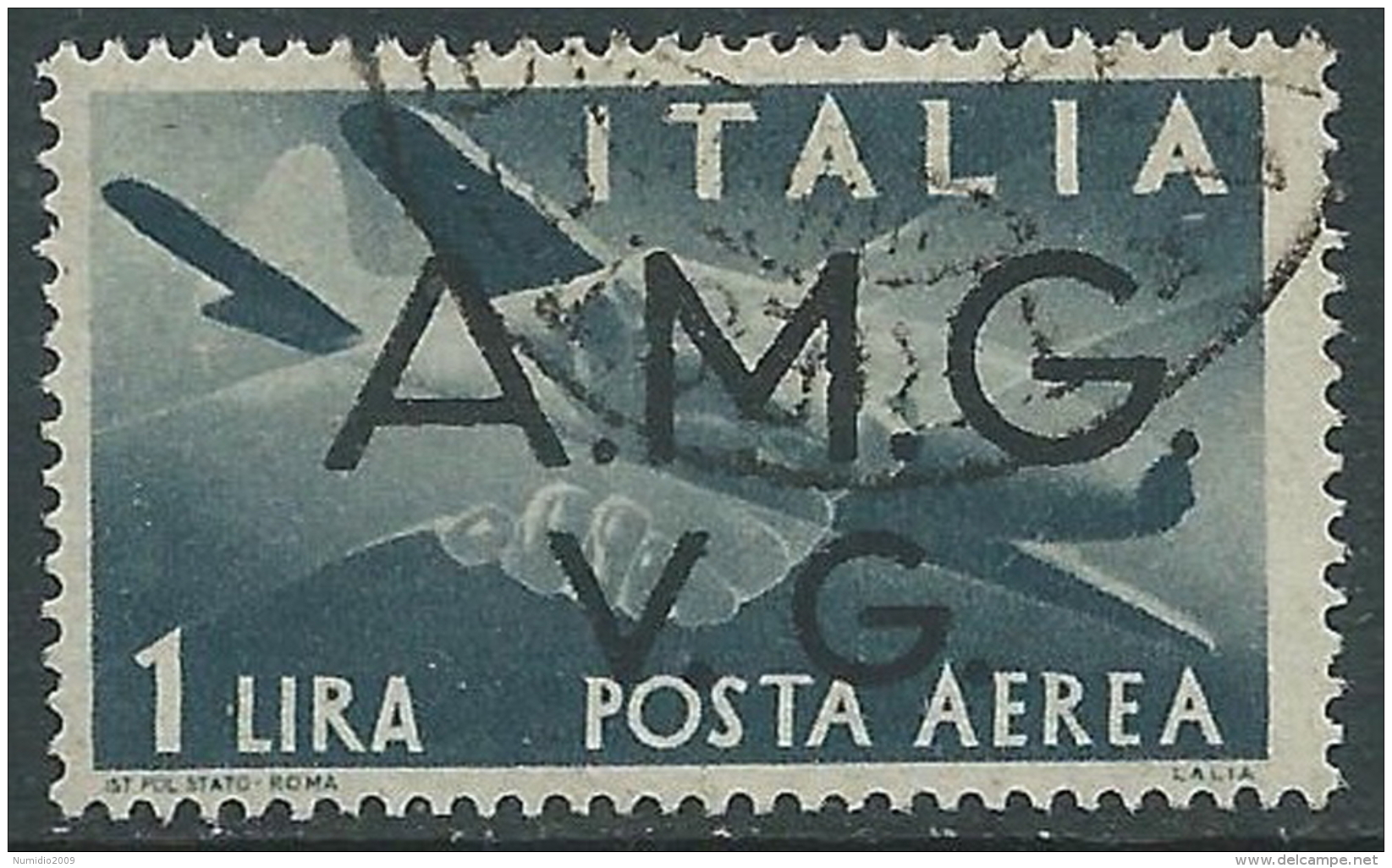 1945-47 TRIESTE AMG VG POSTA AEREA USATO 1 LIRA - L4 - Oblitérés