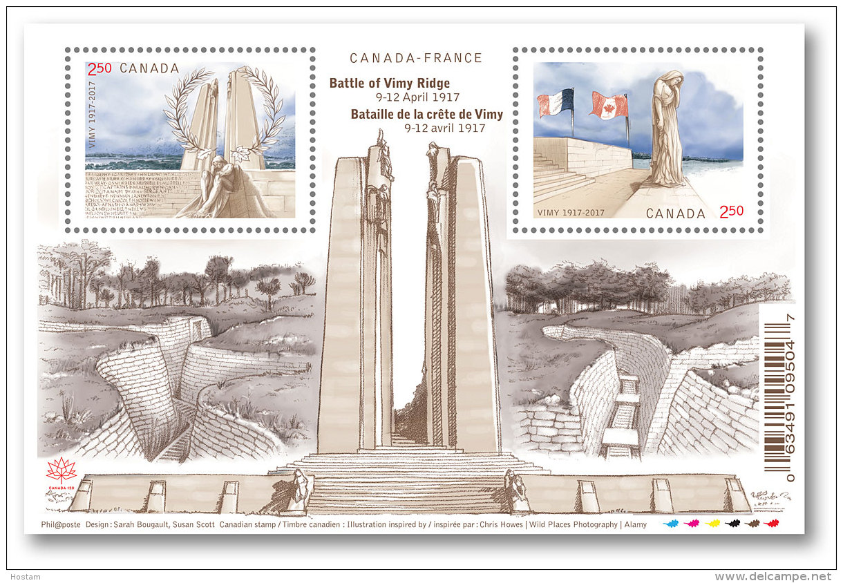 CANADA 2017.   CENTENARY Of The BATTLE Of VIMY RIDGE,  SHEETHLET Of  Two $2.50  Stamps   See Info Below - Blokken & Velletjes