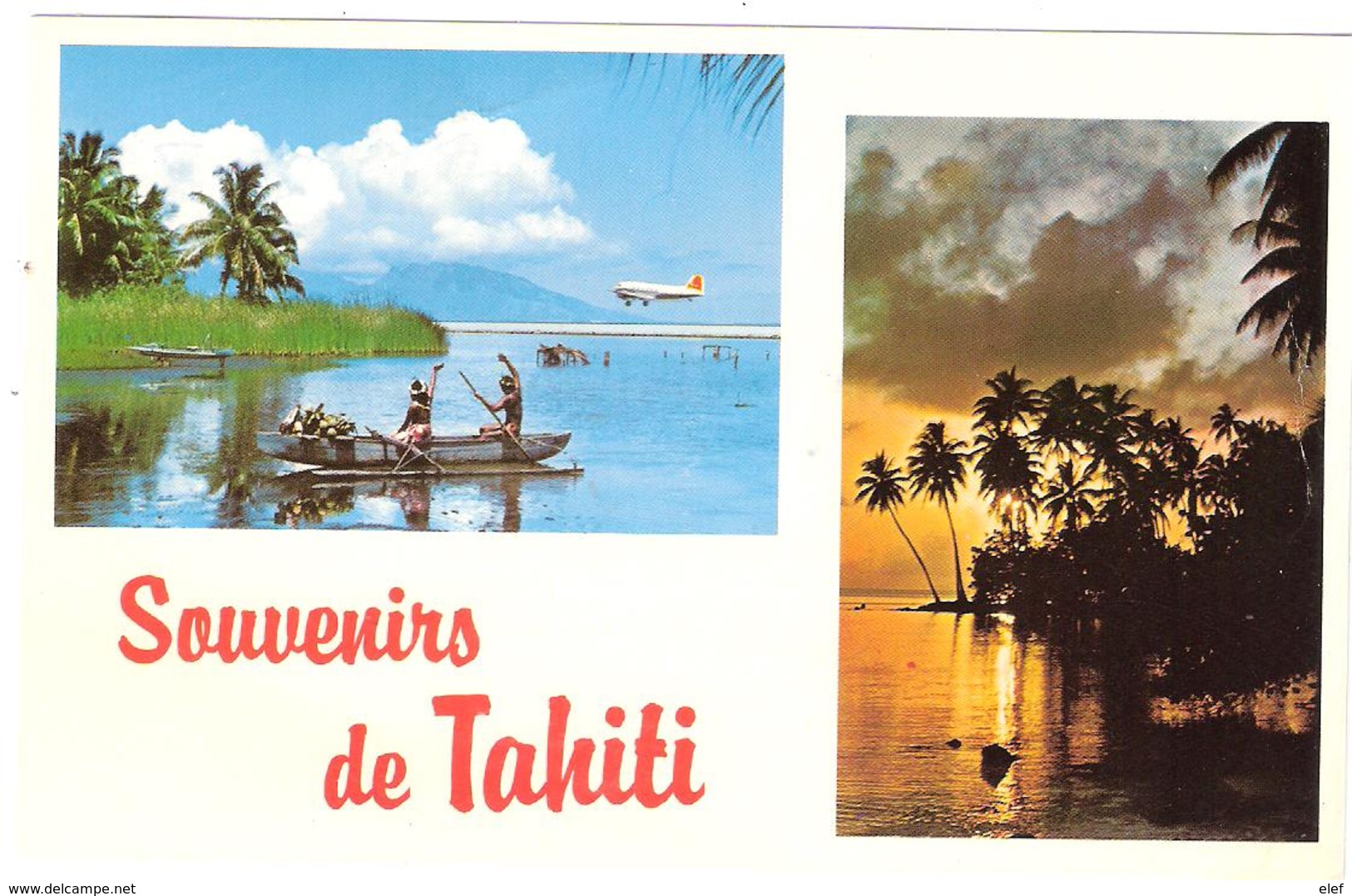 Souvenir De TAHITI, Polynésie Française ; Pirogue, Avion Coucher De Soleil ; Années 70 B/TB - Polynésie Française